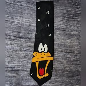 Vintage Looney Tunes Mania Tie Daffy Duck Graphic Black‎ Orange